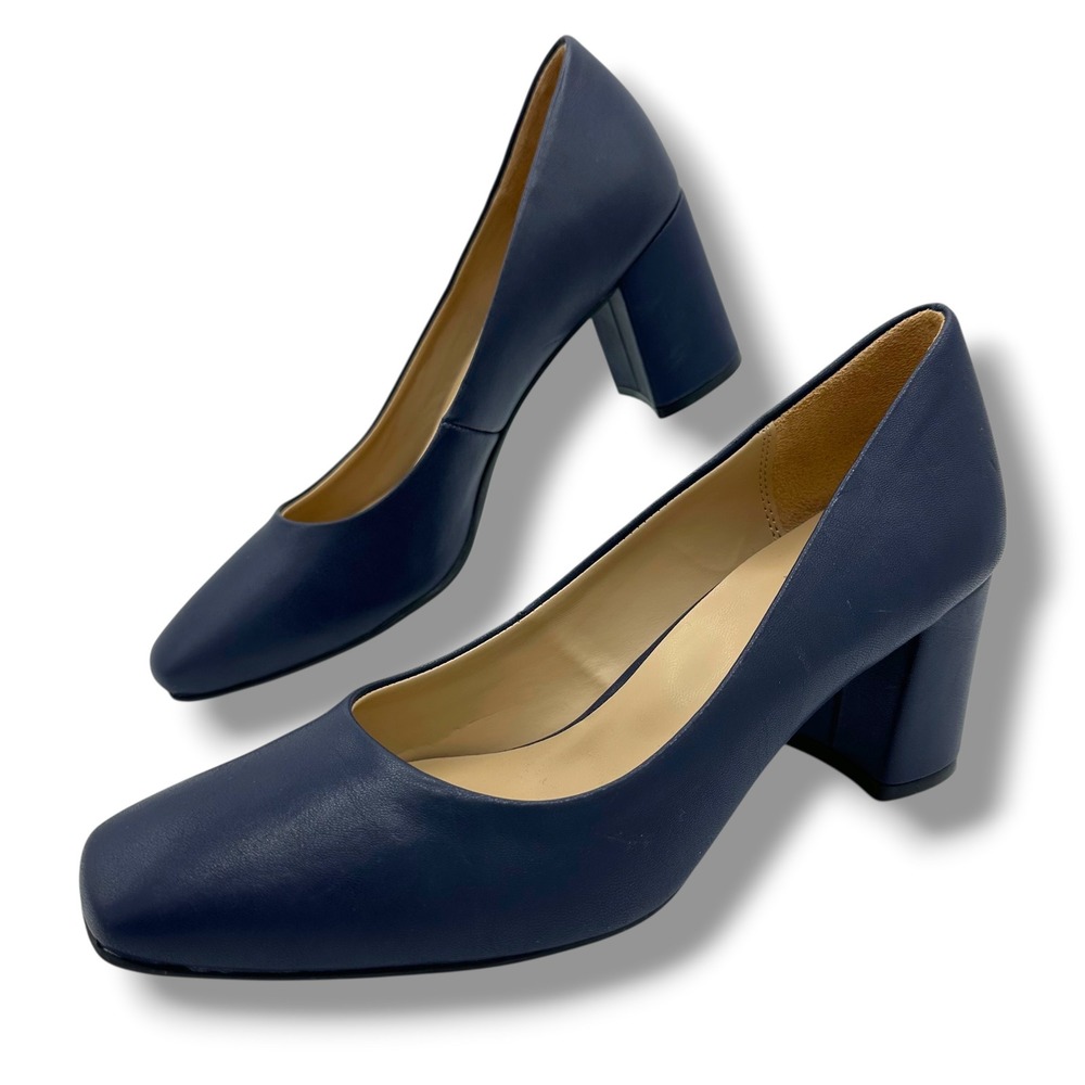 Naturalizer Warner Navy Blue Square Toe Block Heel Pumps Shoes Womens 10M